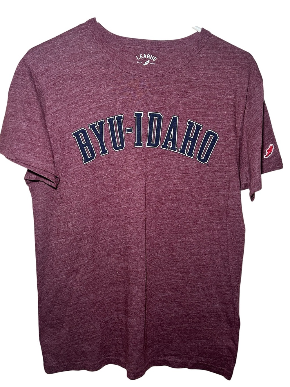League Maroon BYU Idaho Short Sleeve Crewneck T-Shirt Collage School Casual Spor